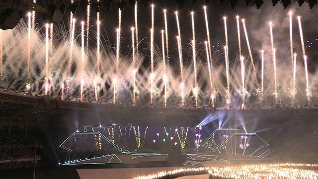 Fireworks in stadium at opening ceremony of the SEA Games