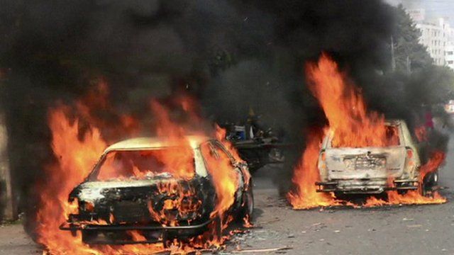 Burning cars