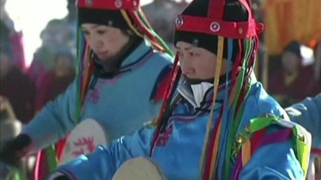 Drummers at ice fishing festival in China