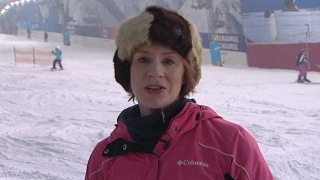 Anne McElvoy on ski slope in Hemel Hempstead