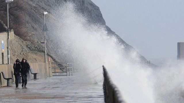 Waves during high tide at Sunny Sands Beach in Folkestone