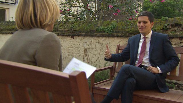Newsnight's Emily Maitlis talking to David Miliband, IRC president