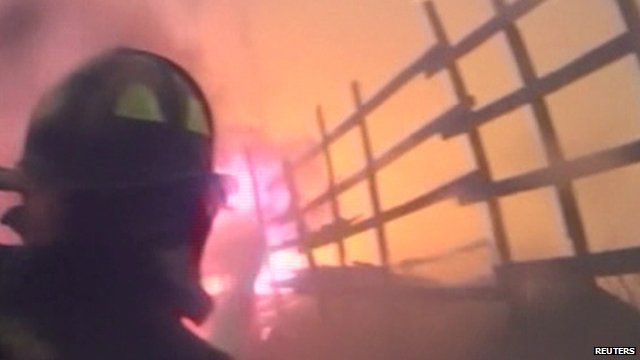 Fire scene captured on firefighter helmet camera