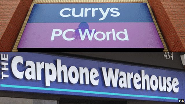 Currys, PC World and Carphone Warehouse signs