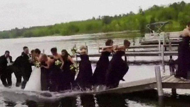 Jetty collapses during wedding photo shoot in Crosslake, Minnesota