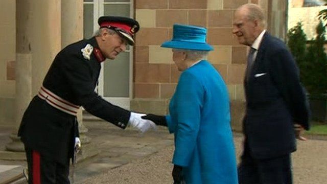 Queen and Prince Philip being greeted at Hillsborough Castle