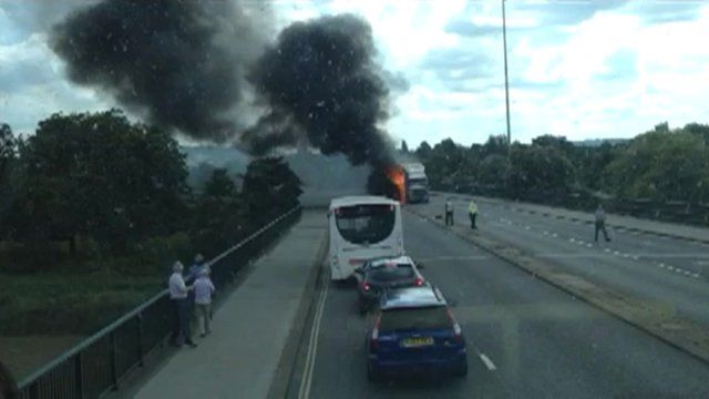 A lorry fire closes one of Bristol's busiest roads