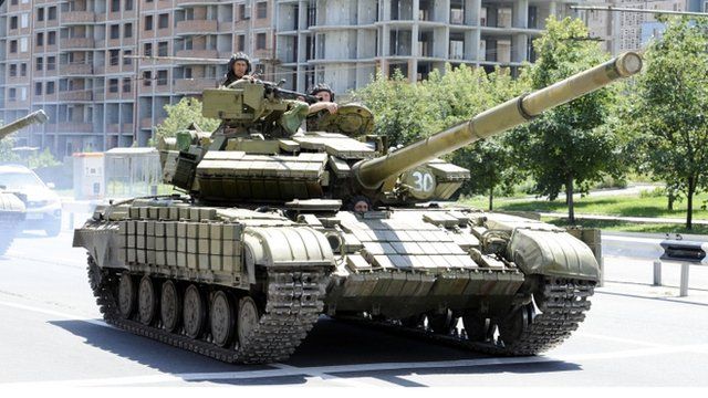 Pro-Russian separatists drive tank in Donetsk