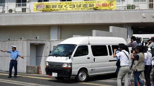A van carrying a 15-year-old high schoolgirl, who was arrested on suspicion of killing a school friend at her home, leaves a police station for the prosecutor"s office in Sasebo in Nagasaki prefecture,