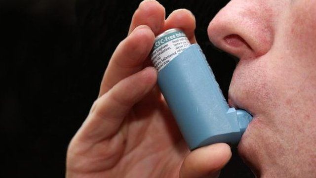 Man using inhaler for asthma