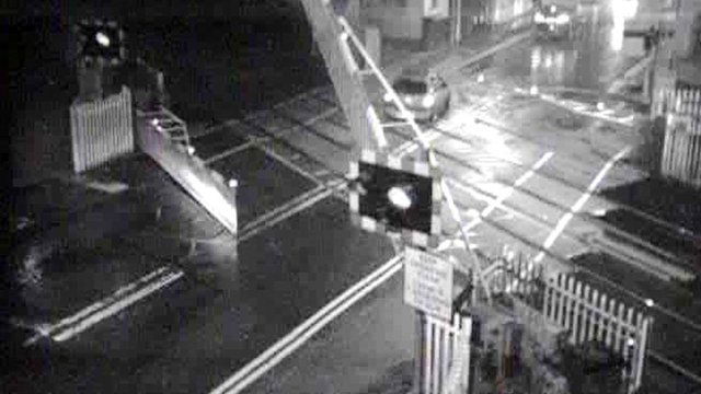 Sion Ramson's car speeds across a Pontyclun level crossing