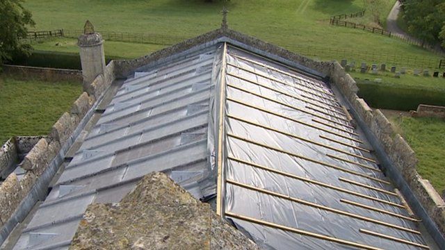 Church roof with lead stripped out