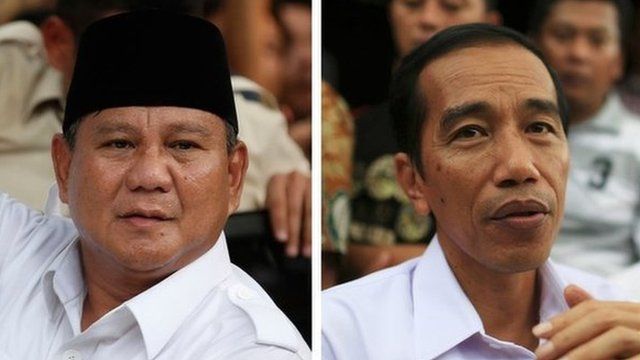 Combination image shows Indonesian presidential candidates Prabowo Subianto (L) and Joko Jokowi Widodo