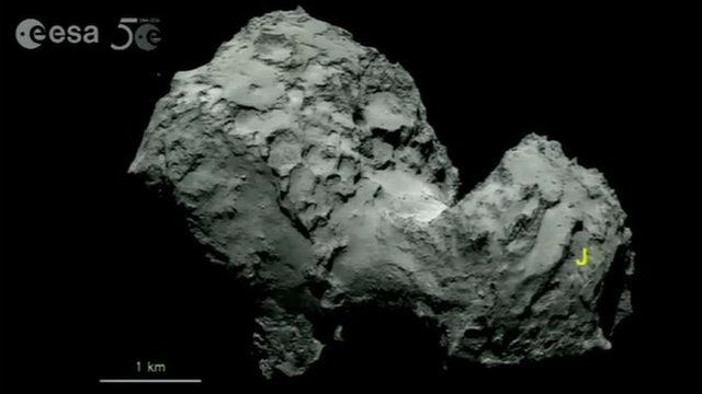 "J" marks primary landing site for the Rosetta mission