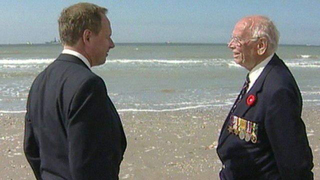 Nick Owen and his father, Bertie, on the beach at Dunkirk