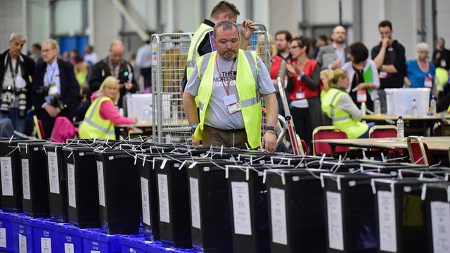 Ballot boxes arrive at Ingliston to be counted