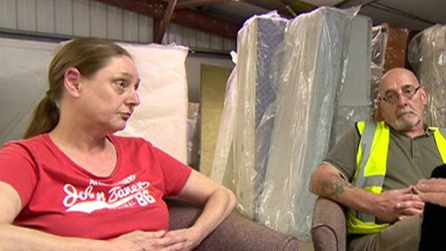 Furniture warehouse workers Sue and Martin