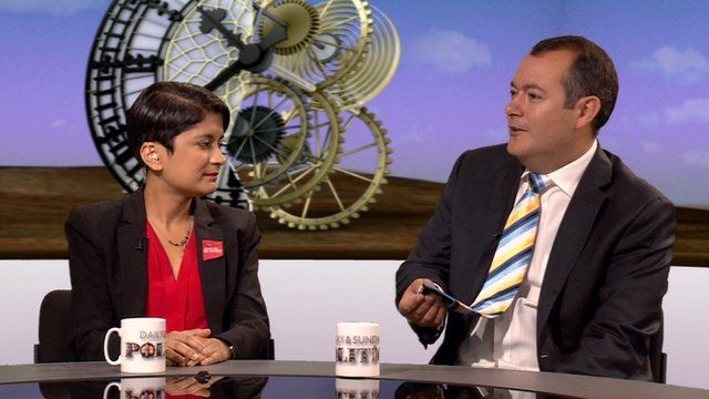 Shami Chakrabarti with Michael Dugher MP showing off a Yorkshire tie