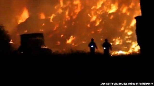 Fire fighters tackled a straw stack fire in a field near Sleaford on Sunday night