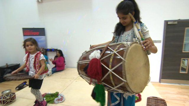 Two kids performing bhangra