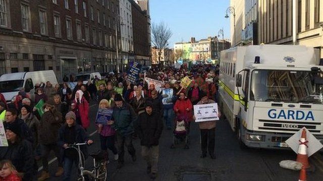 Thousands of people are attended protests in Dublin and Cork, as Shane Harrison reports.