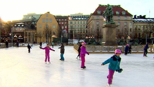 People ice skating in Sweden