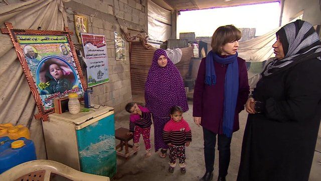 BBC correspondent Lyse Doucet with woman whose baby grandson froze to death in Gaza