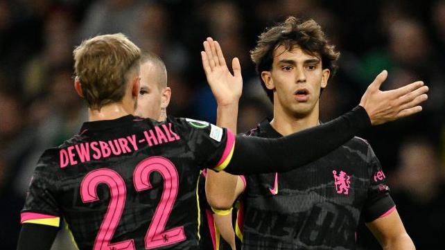 Chelsea players celebrate Joao Felix's opener on Thursday