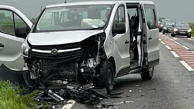 Silver van in car crash
