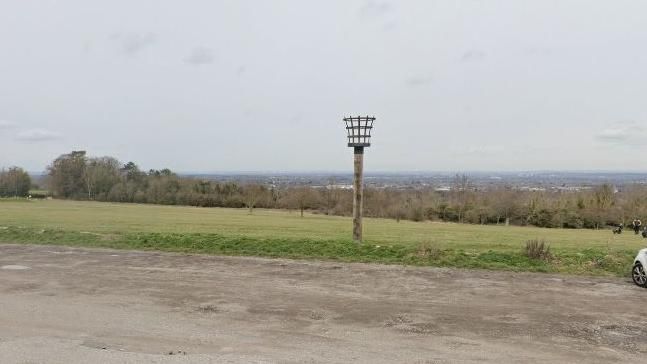 The beacon in place on the Epsom Downs