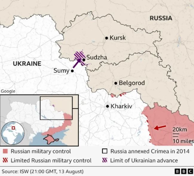 Map of Ukraine's incursion into Russia