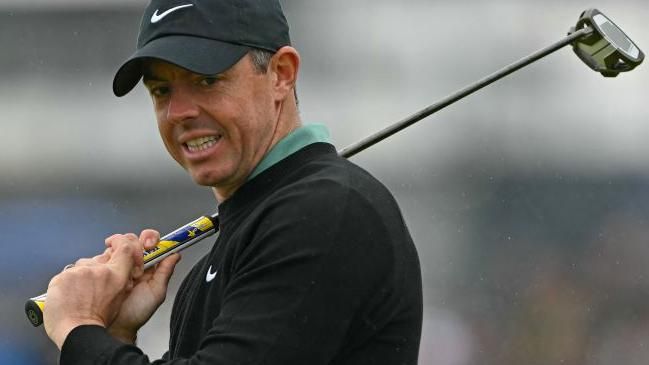 Rory McIlroy looking frustrated on a green at Royal Troon