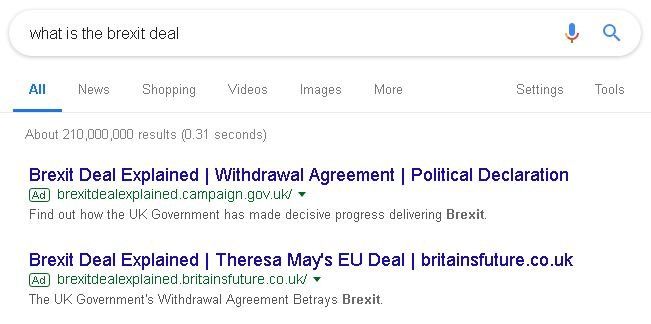 Two promoted links for and against the Brexit deal