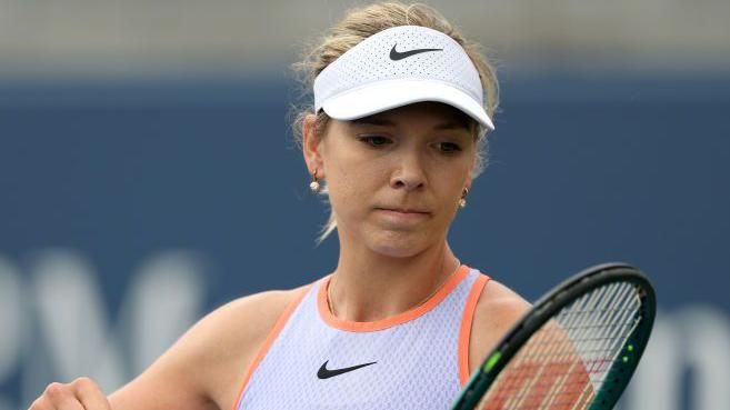 Katie Boulter of Great Britain reacts to a lost point against Jessica Bouzas Maneiro