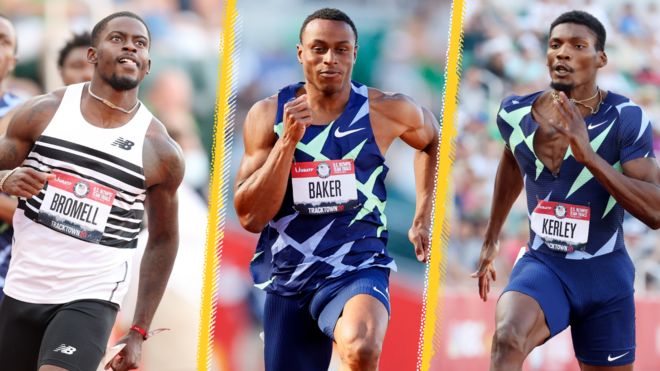 Trayvon Bromell, Ronnie Baker and Fred Kerley