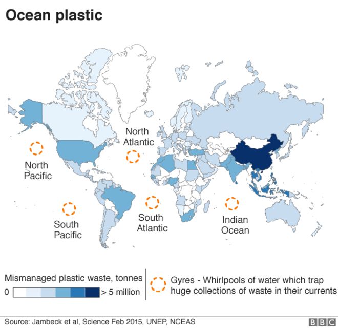Карта: пластик в морях