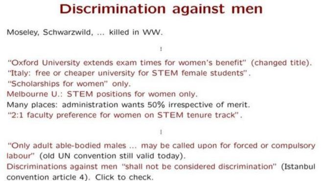 Проф Струмия утверждал, что были примеры, когда мужчины подвергались дискриминации
