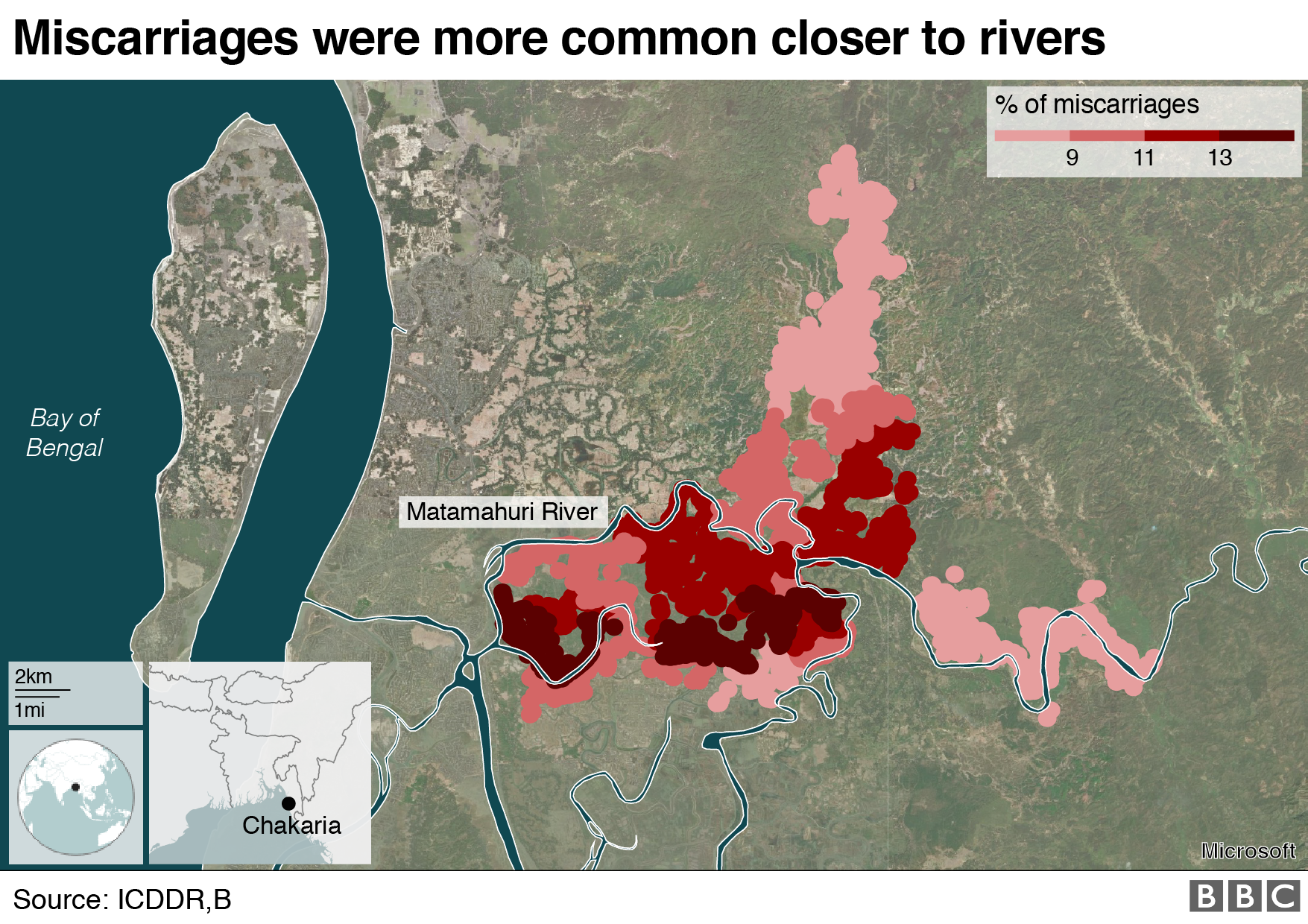 BBC График выкидышей, которые происходят ближе к рекам