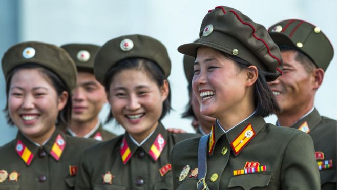 Group of women soldiers in Pyongyang