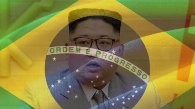 Montagem da bandeira do Brasil com Kim Jong-un