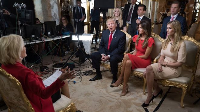 Семья Трампа, с Иванкой справа, во время 60-минутного интервью