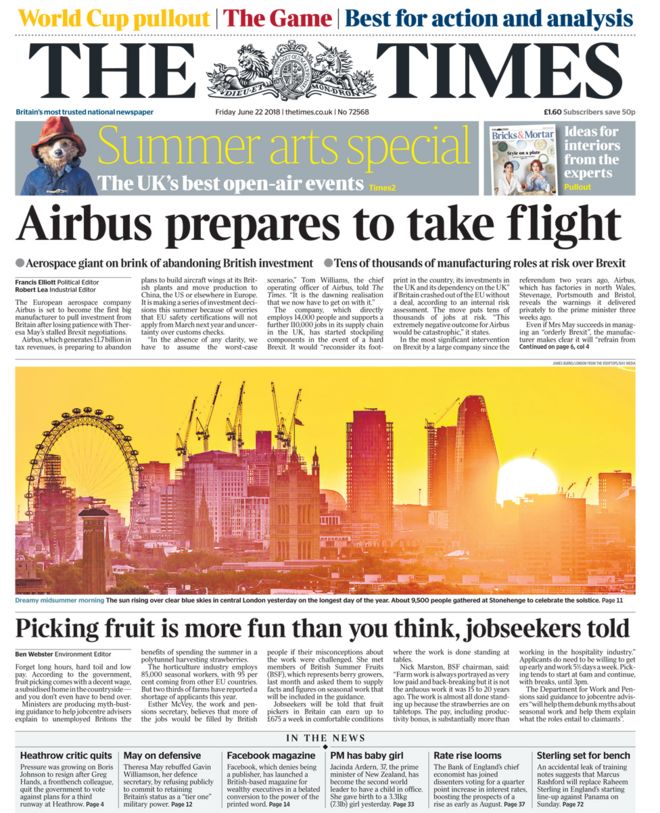 Times front page - 22/06/18