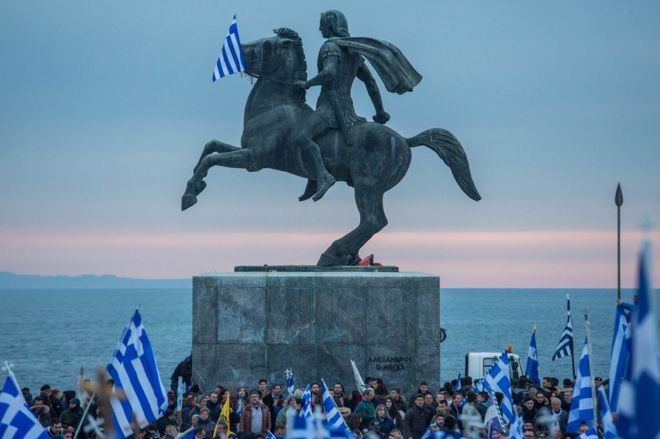 Greeks protest against discussions between Greece and Macedonia, searching for a solution to the dispute over Macedonia's name, in January 2018