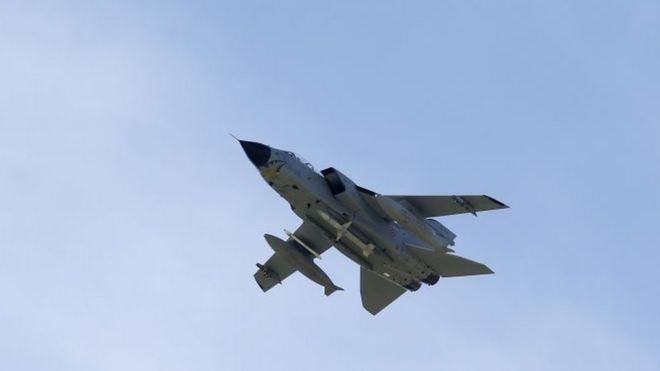 A Tornado jet fighter flies following the opening ceremony of NATO Trident Juncture exercise 2015, in Trapani, Italy, on 19 October 2015