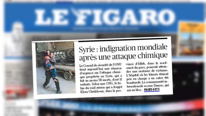 Крупный план французской газеты Le Figaro на главной странице