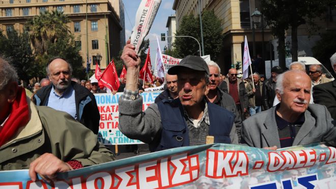 Акция пенсионеров в Афинах, 27 марта 19