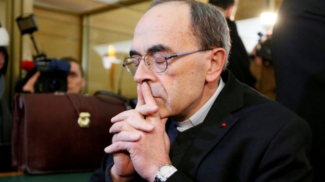 Cardinal Philippe Barbarin, Archbishop of Lyon, arrives to attend his trial, charged with failing to act on historical allegations of sexual abuse of boy scouts by a priest in his diocese
