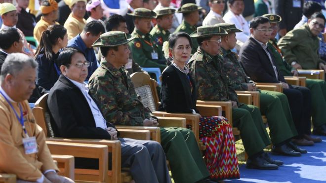 Aung San Suu Kyiattends the peace talk with ethnic representatives to mark the 70th anniversary of Myanmar"s Union Day ceremony in Panglong , 12 February 2017