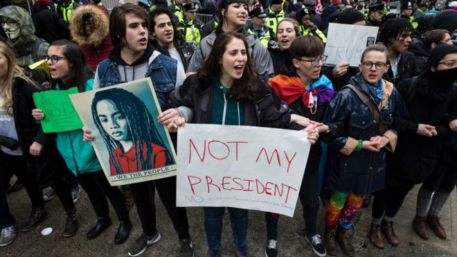 Throngs of protesters took to the streets of Washington on Donald Trump's Inauguration Day