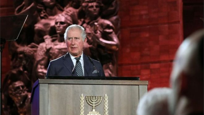 Принц Чарльз выступает во время Пятого Всемирного форума памяти Холокоста в мемориальном музее Холокоста Яд Вашем в Иерусалиме, 23 января 2020 г.